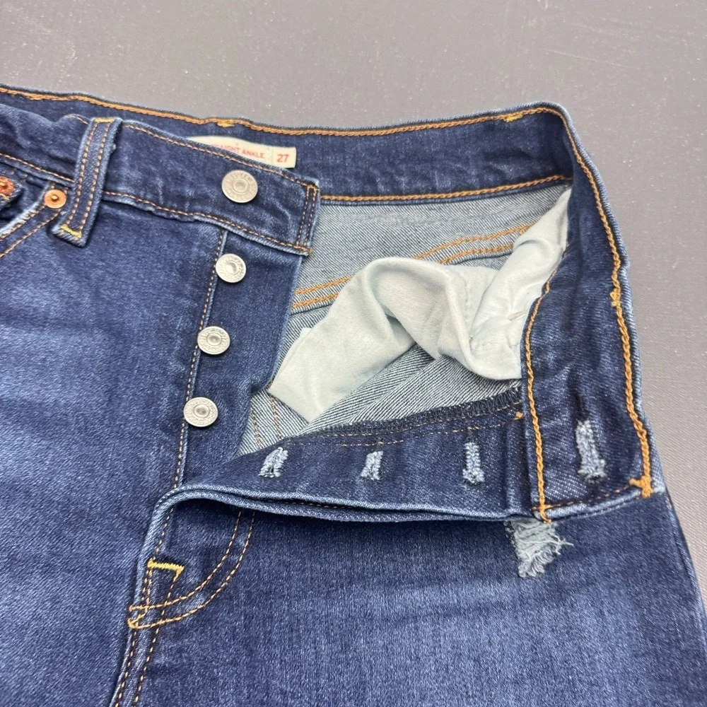 Levi's Women W27 L27 Ribcage Straight Ankle High Rise Distressed Blue Jeans Fit